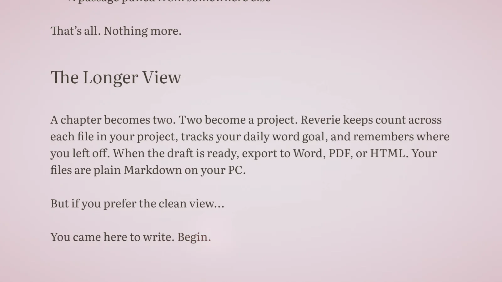 Reverie - a warm, light writing surface