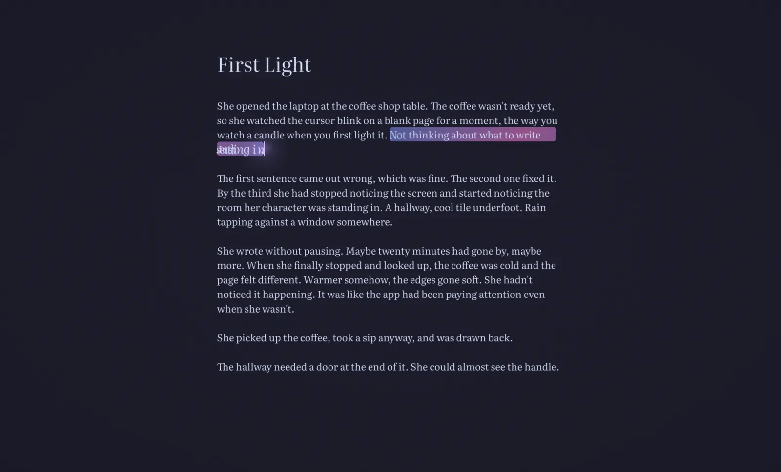 Reverie formatting a heading and bold text into place as the writer types.