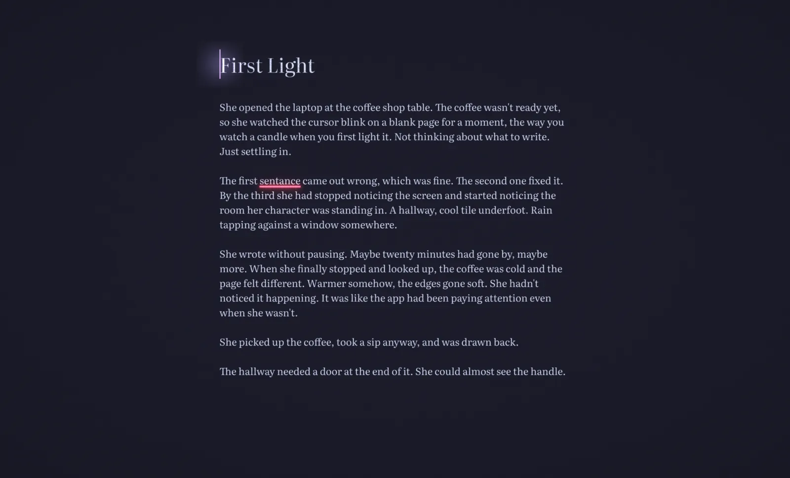 Reverie's spellcheck quietly marking a misspelled word in the draft.