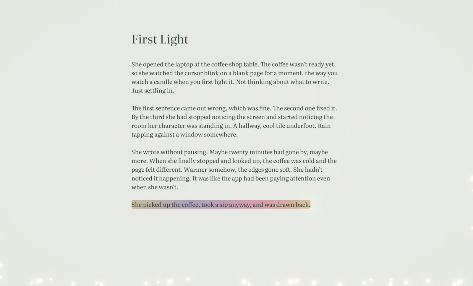 Reverie's Verdant theme, a cool light writing page.